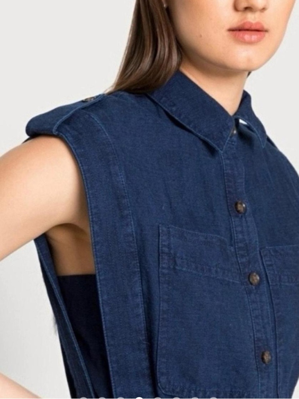 Banana Republic Sleeveless Utility Jumpsuit Linen Cotton Indigo Blue - Picture 2 of 12
